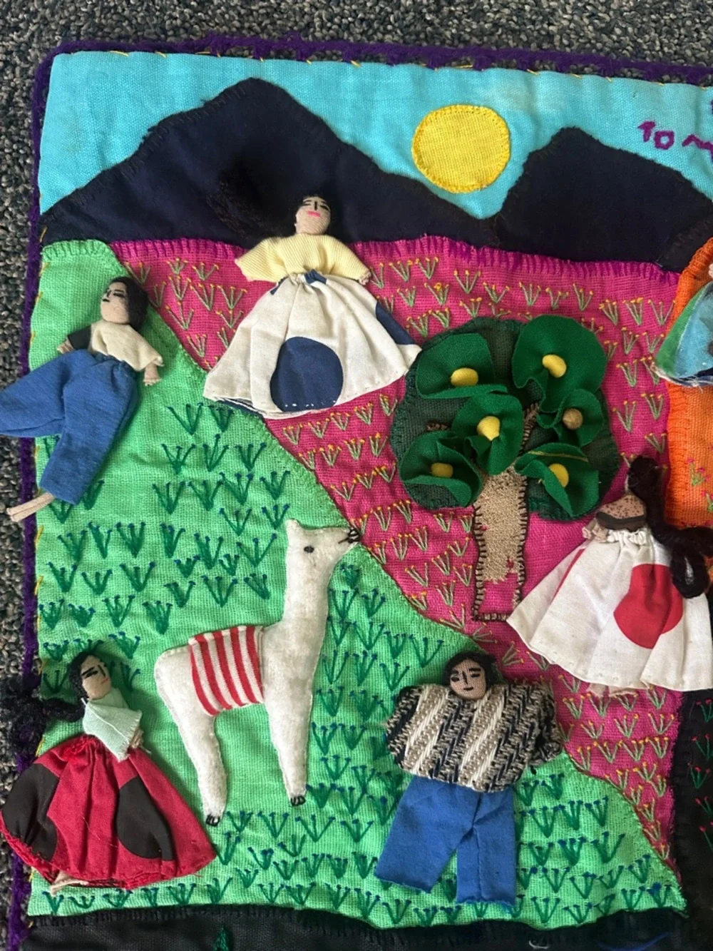 Handmade Peruvian Arpillera 3D Folk Tapestry Story Of Their Daily Life Harvest